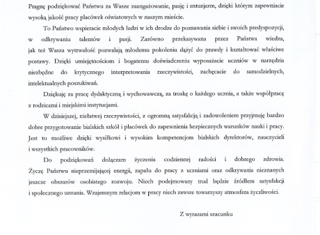 Powiększ obraz: List Pana Prezydenta Michała Litwiniuka